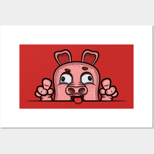 Pig Cartoon With Crazy Face Expression Posters and Art